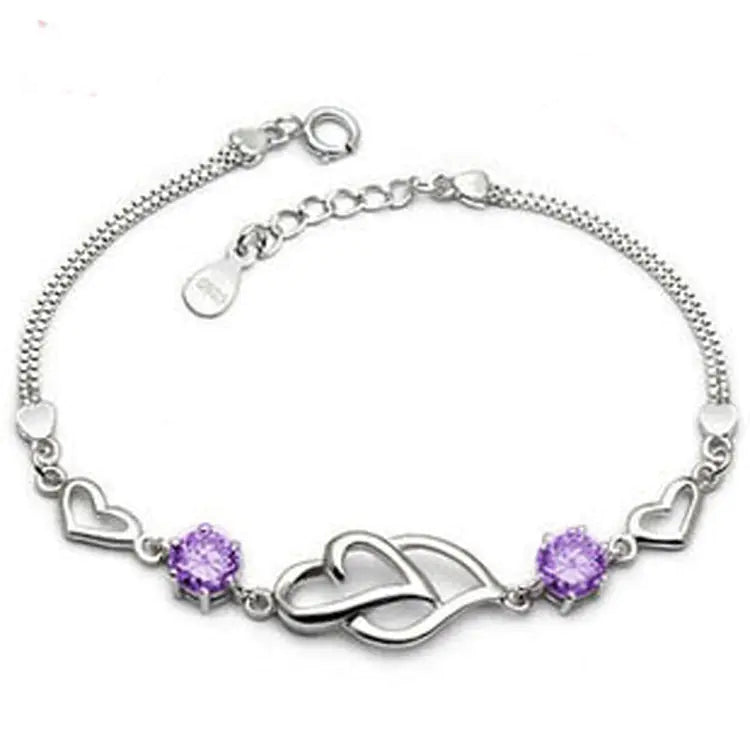 Double Heart Diamond Bracelet - Korean Fashion Jewelry