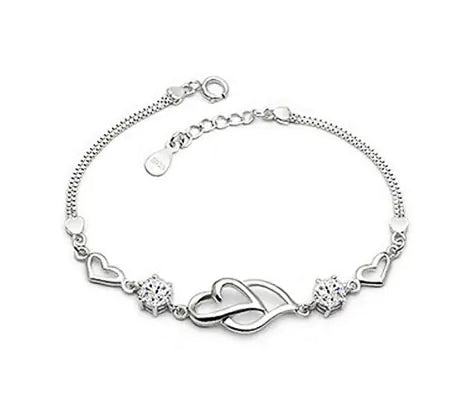 Double Heart Diamond Bracelet - Korean Fashion Jewelry