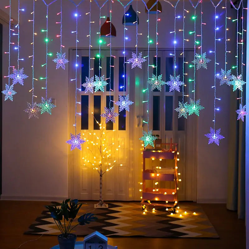 LED Snowflake Curtain String Lights for Festive Decor