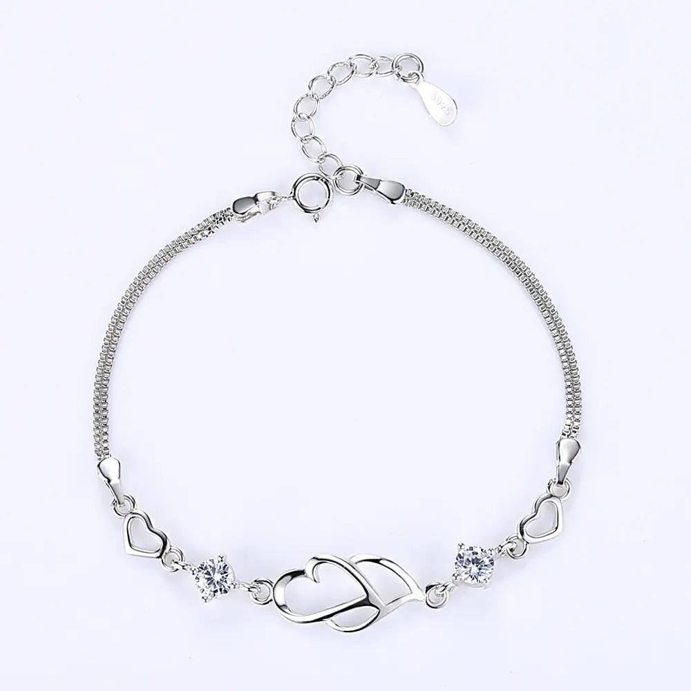 Double Heart Diamond Bracelet - Korean Fashion Jewelry