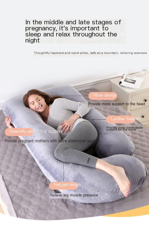 J-Shaped Pregnancy Pillow with Crystal Velvet Cover