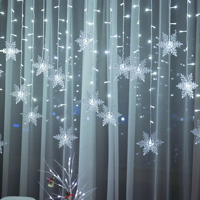 LED Snowflake Curtain String Lights for Festive Decor