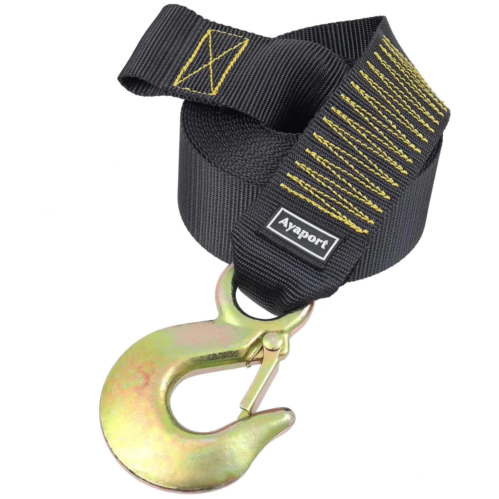 Ayaport Boat Trailer Winch Strap with Hook 2” x 20’ 10000lbs Break Strength Hand Crank Boat Trailer Strap (Steel Hook)