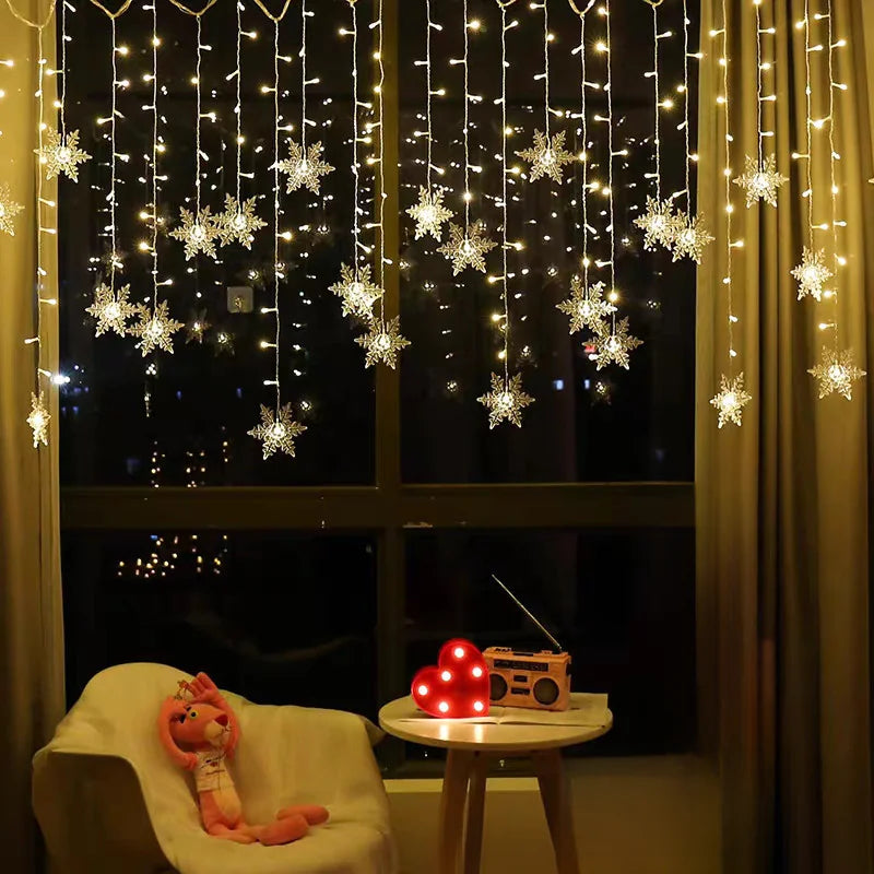 LED Snowflake Curtain String Lights for Festive Decor