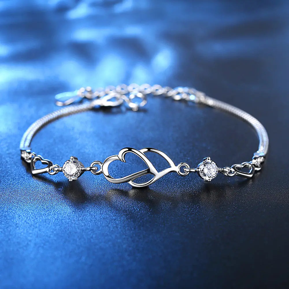 Double Heart Diamond Bracelet - Korean Fashion Jewelry