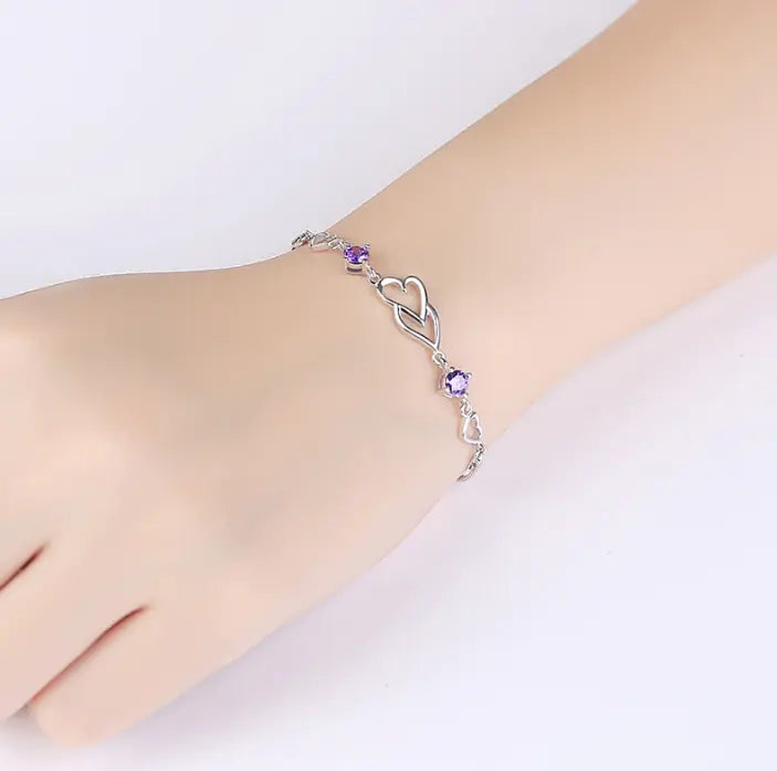 Double Heart Diamond Bracelet - Korean Fashion Jewelry