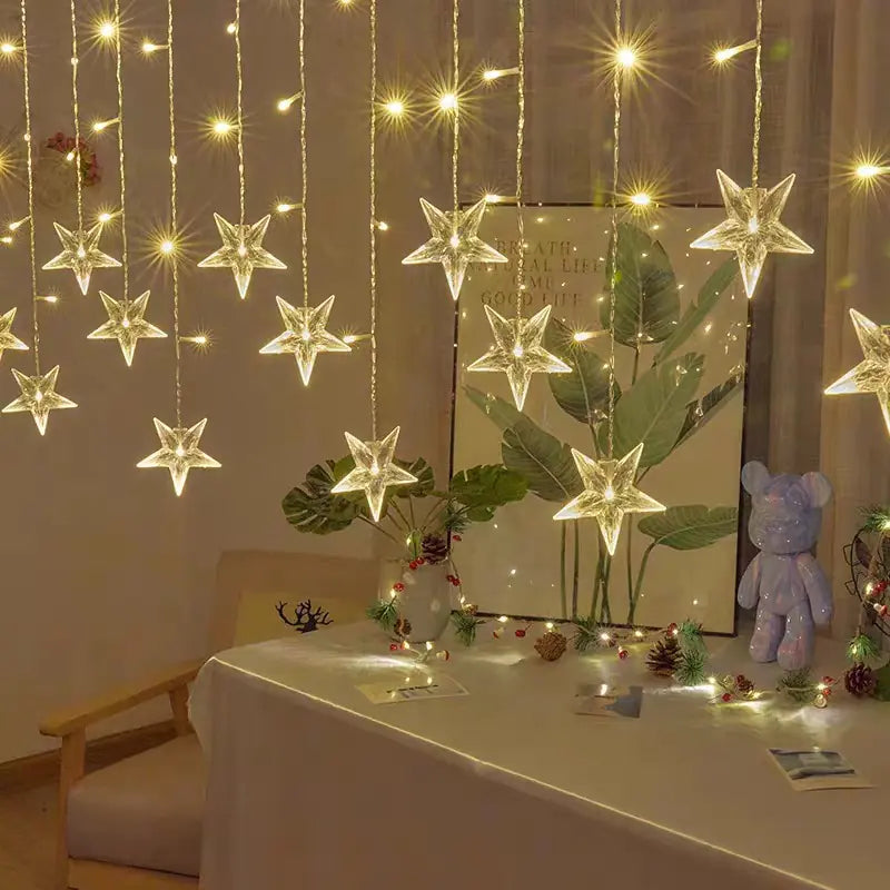LED Snowflake Curtain String Lights for Festive Decor