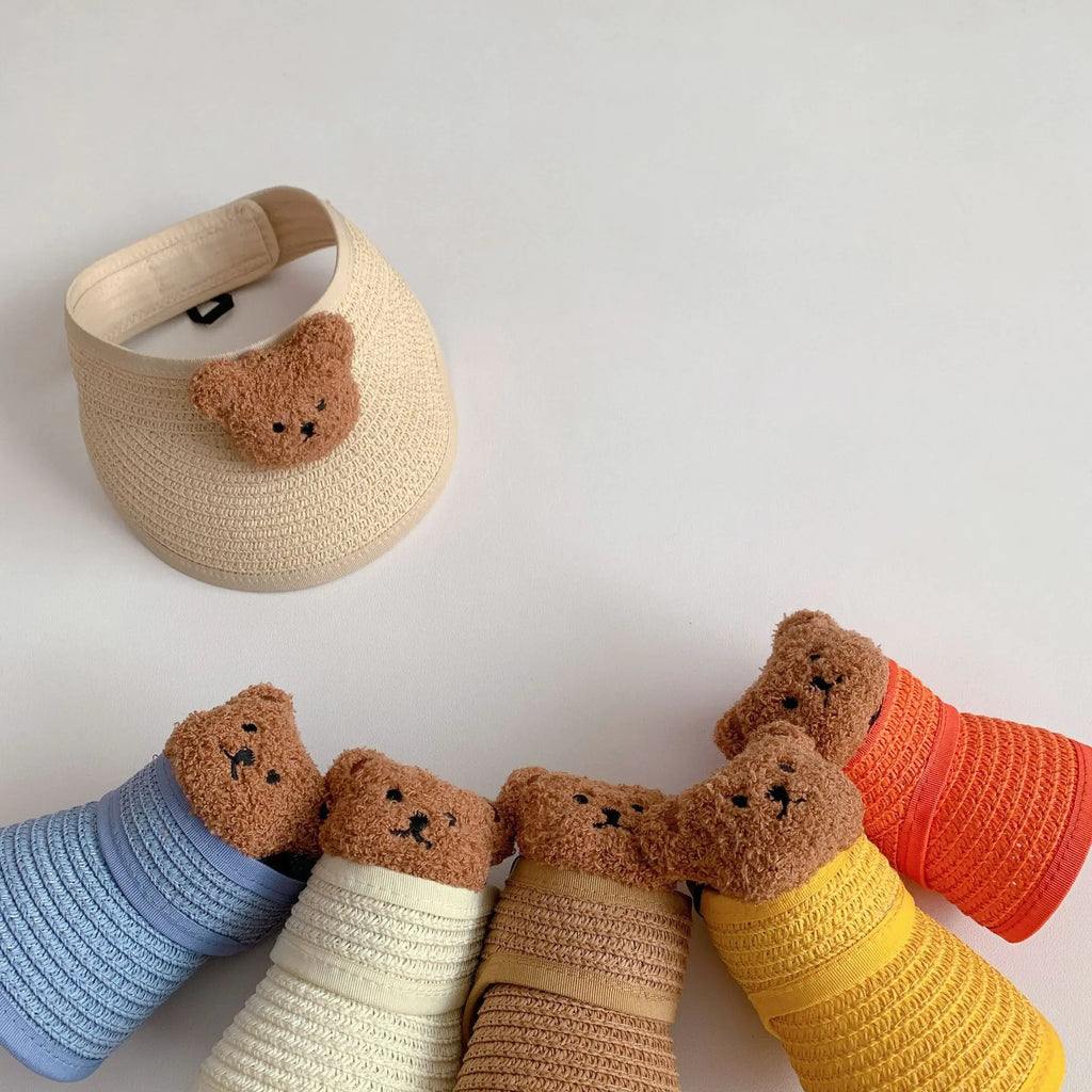 Cute Bear Summer Sun Hats for Kids (Unisex, Collapsible)